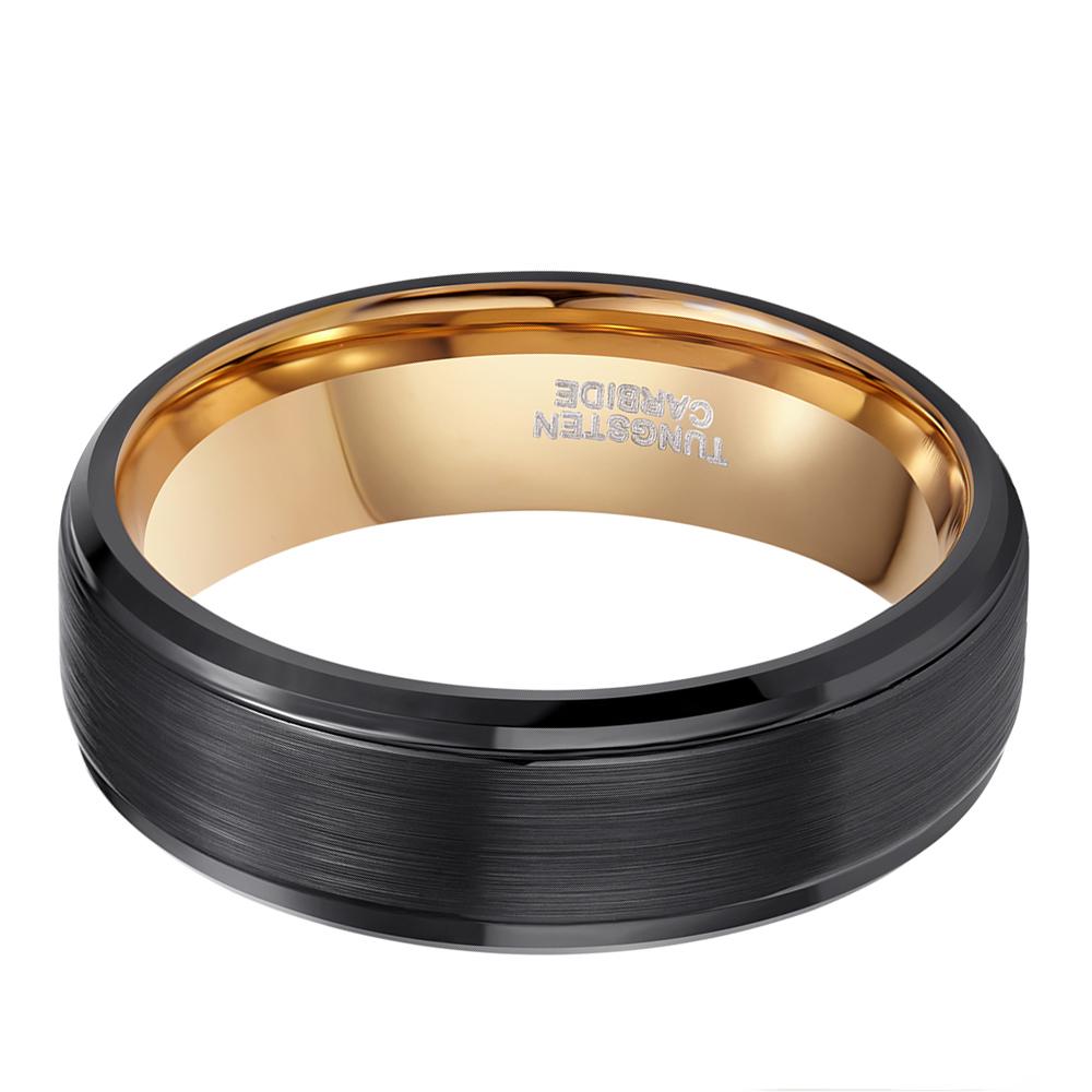 Nightfall - Black Gold Tungsten Ring With Gold And Wood Inserts (8mm) |  Shop Rings For Him